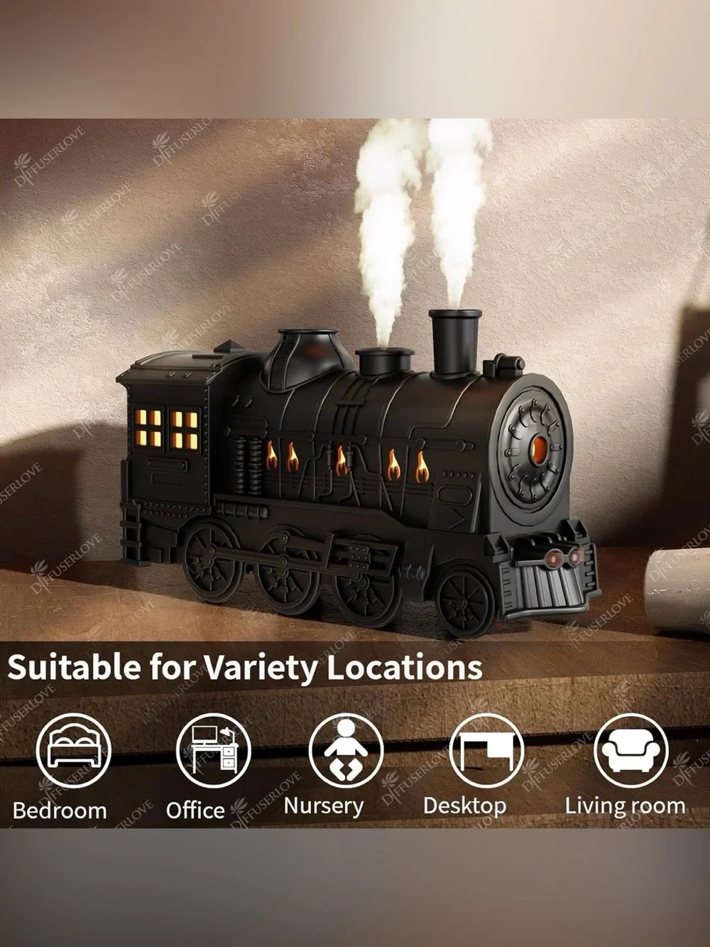 🚂💨 Diffuserlove Train Essential Oil Diffuser – 300ML Cool Mist Humidifier